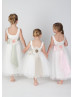 Ivory Satin Tulle Big Bow Flower Sash Flower Girl Dress